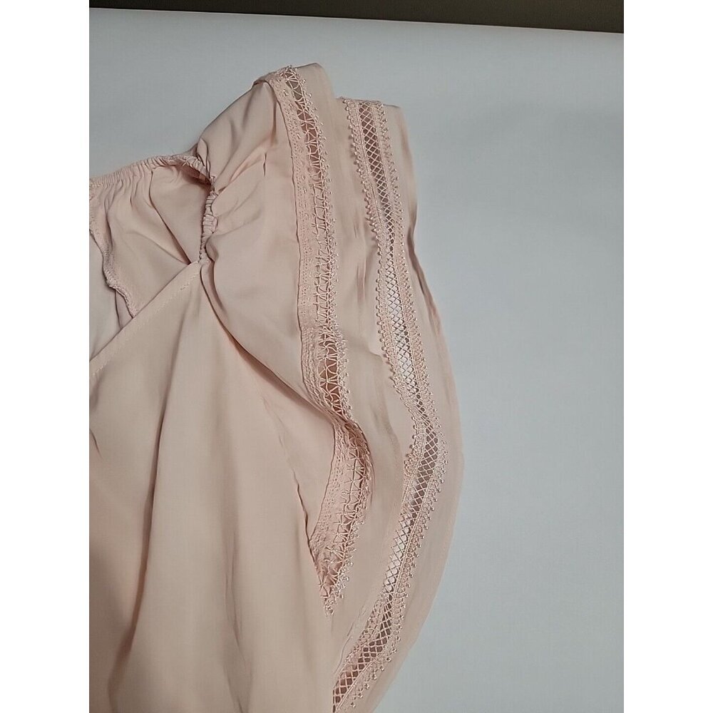 New Philosophy Pink Peach Short Sleeve Dressy Shirt Lined V Neck  XS Boho Cottag - Picture 3 of 10
